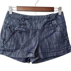 Y2K Low Rise Denim Shorts Cuffed Sailor Button Front 24